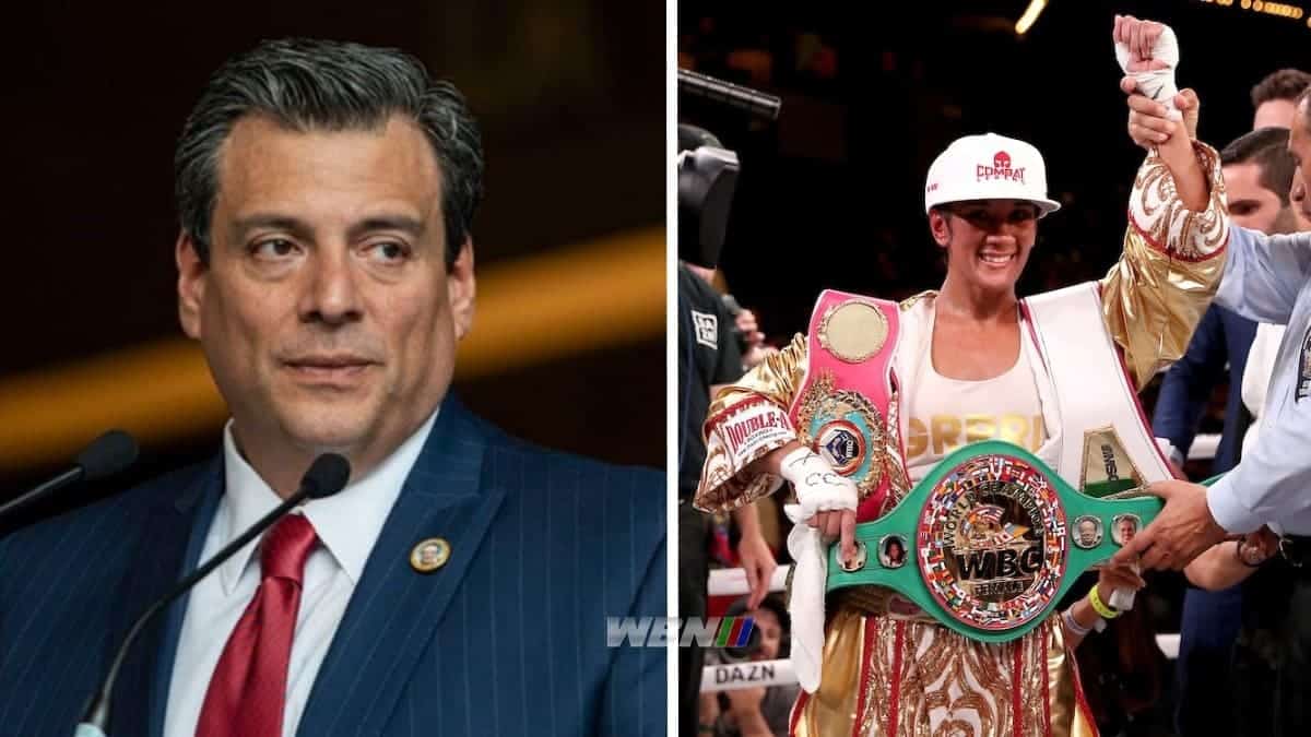 WBC President Mauricio Sulaiman and Amanda Serrano
