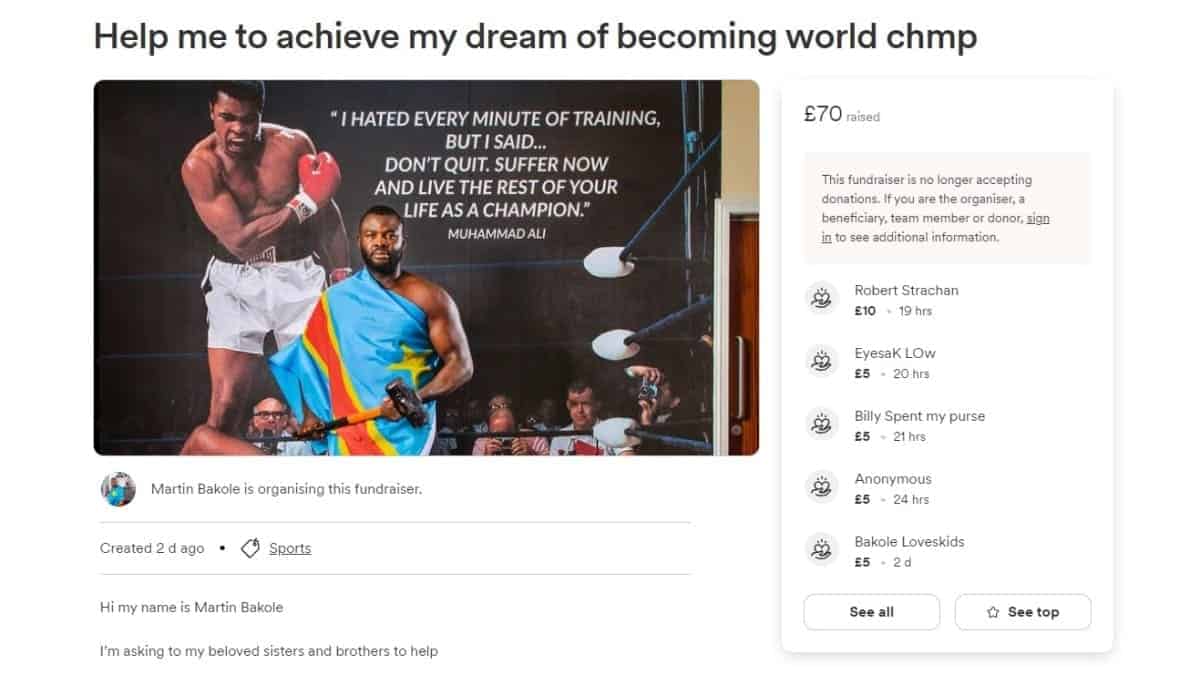 Martin Bakole Go Fund Me canceled