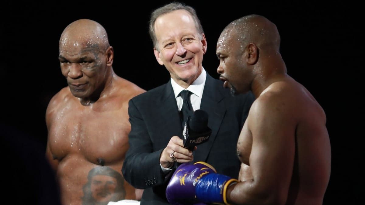 Mike Tyson Roy Jones Jr and Jim Gray