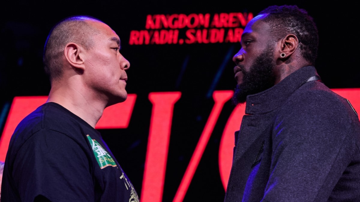 Deontay Wilder vs Zhilei Zhang face off