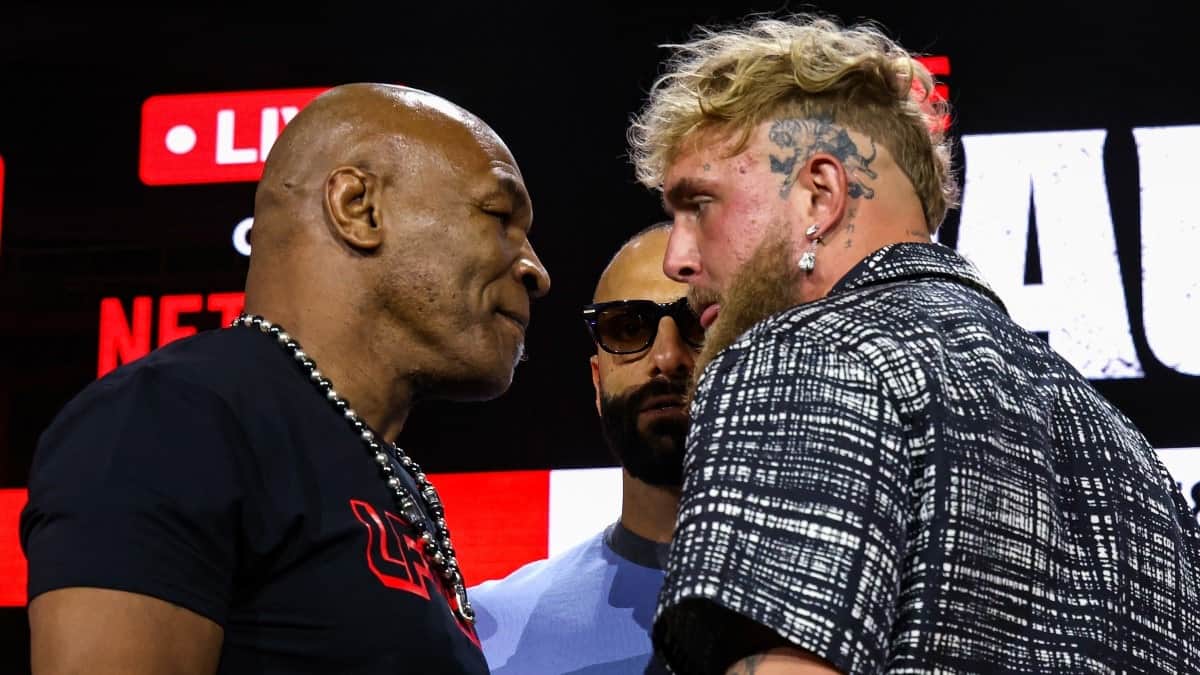 Jake Paul vs Mike Tyson staredown