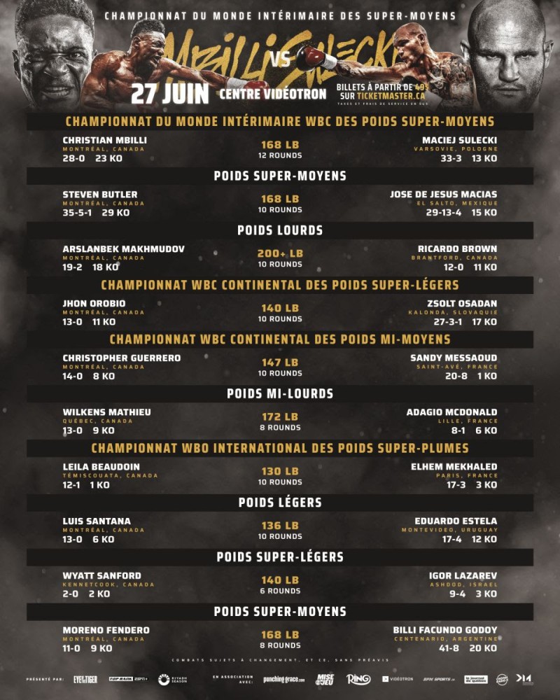 NOUVELLES DE BOXING: Carte Mbilli vs Sulécki