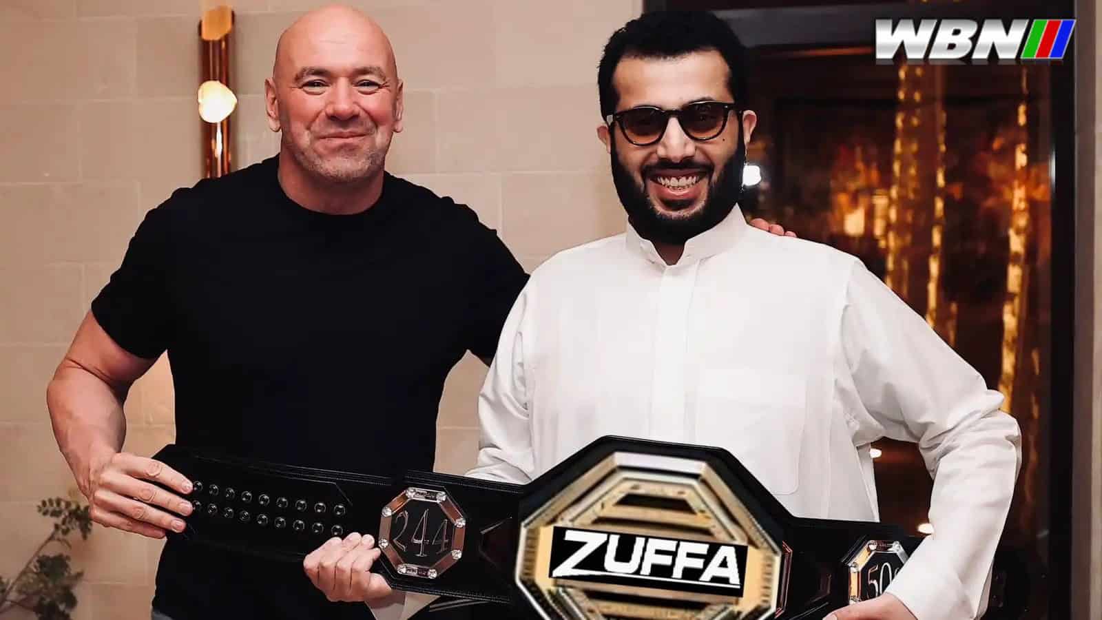 Dana White Turki Alalshikh with the Zuffa Belt