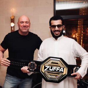 Dana White Turki Alalshikh avec la ceinture Zuffa pleine