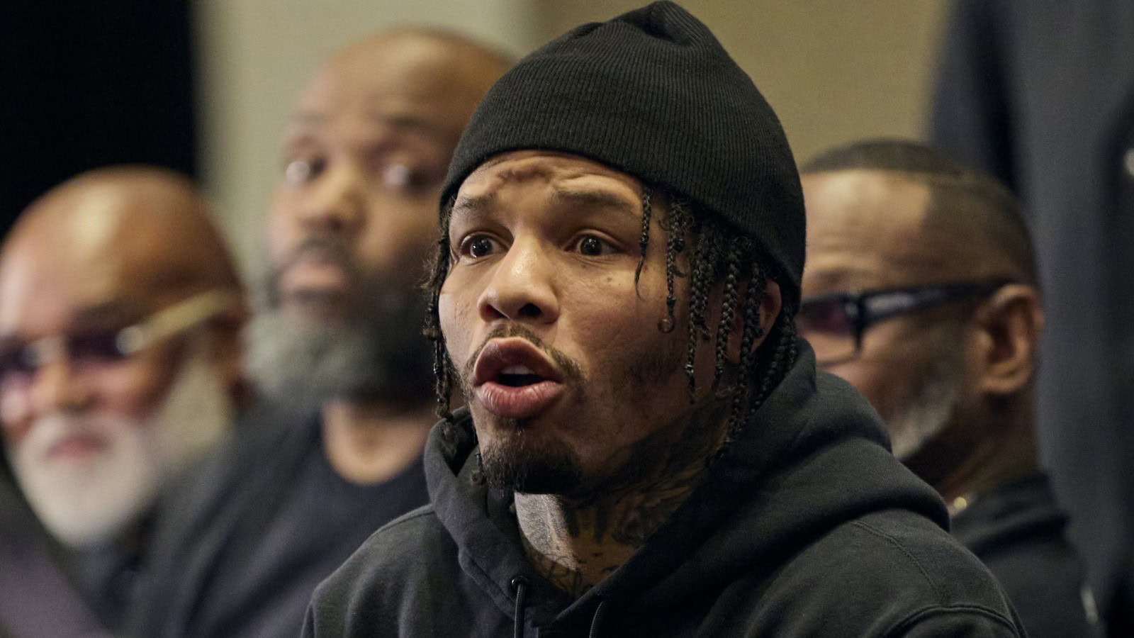 Gerovnta Davis speaks to press at a press conference before a big fight