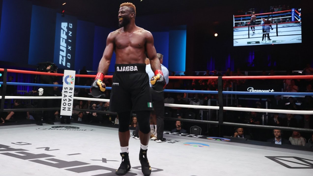 Efe Ajagba stands in the Meta Apex ring after stopping Charles Martin