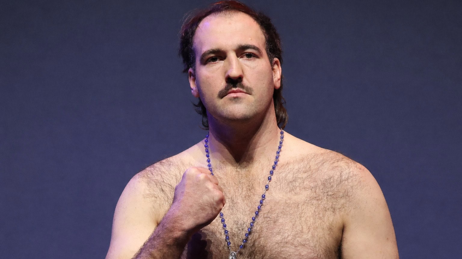 Brandon Colantonio poses during a pre-fight weigh-in ahead of his heavyweight bout in Las Vegas