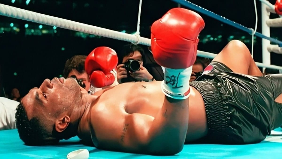 Mike Tyson knocked down against Buster Douglas in the Tokyo Dome in 1990