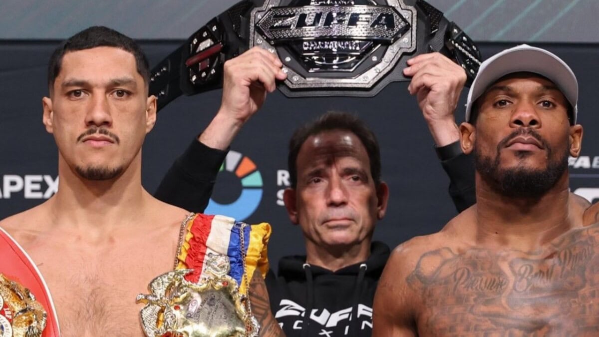 Jai Opetaia and Brandon Glanton weigh in with the Zuffa cruiserweight belt ahead of their March 8 fight