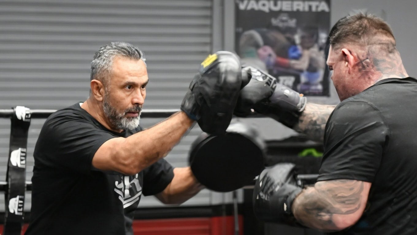 Andy Ruiz Jr training with Manny Robles in the gym in 2026