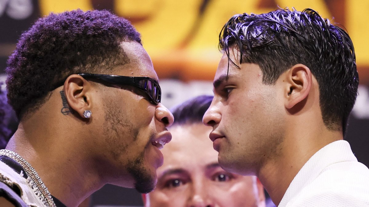 Devin Haney and Ryan Garcia face off during press conference