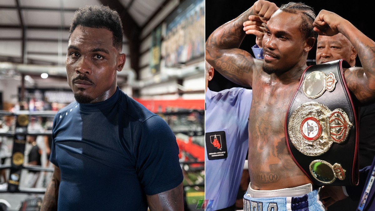 Jermall Charlo training in the gym (left) and Jermell Charlo celebrating with a world title belt (right). Jermall withdrew from the Reséndiz co-main on May 2, highlighting the Charlo brothers’ career stall.
