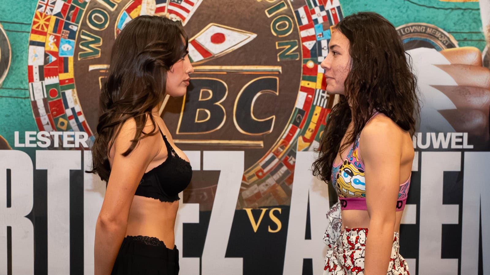 Jocelyn Camarillo and Isis Sio during the pre-fight face-off prior to their bout.