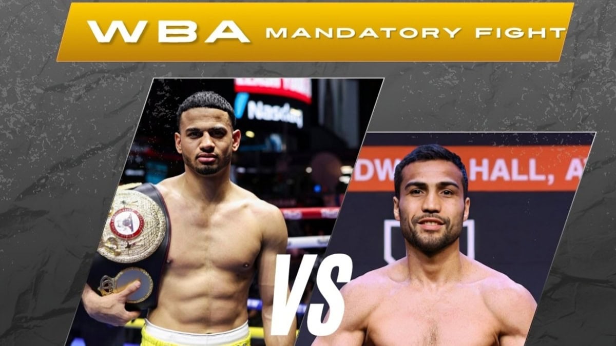 WBA mandatory fight graphic showing Rolando Romero vs Shakhram Giyasov