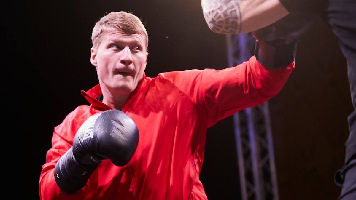 Alexander Povetkin works out for the media before the Anthony Joshua fight