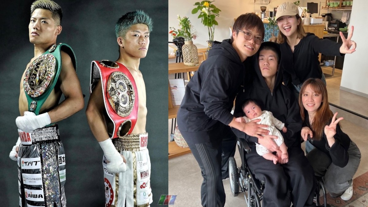 Ginjiro Shigeoka pictured as IBF champion alongside recent family photo after leaving hospital
