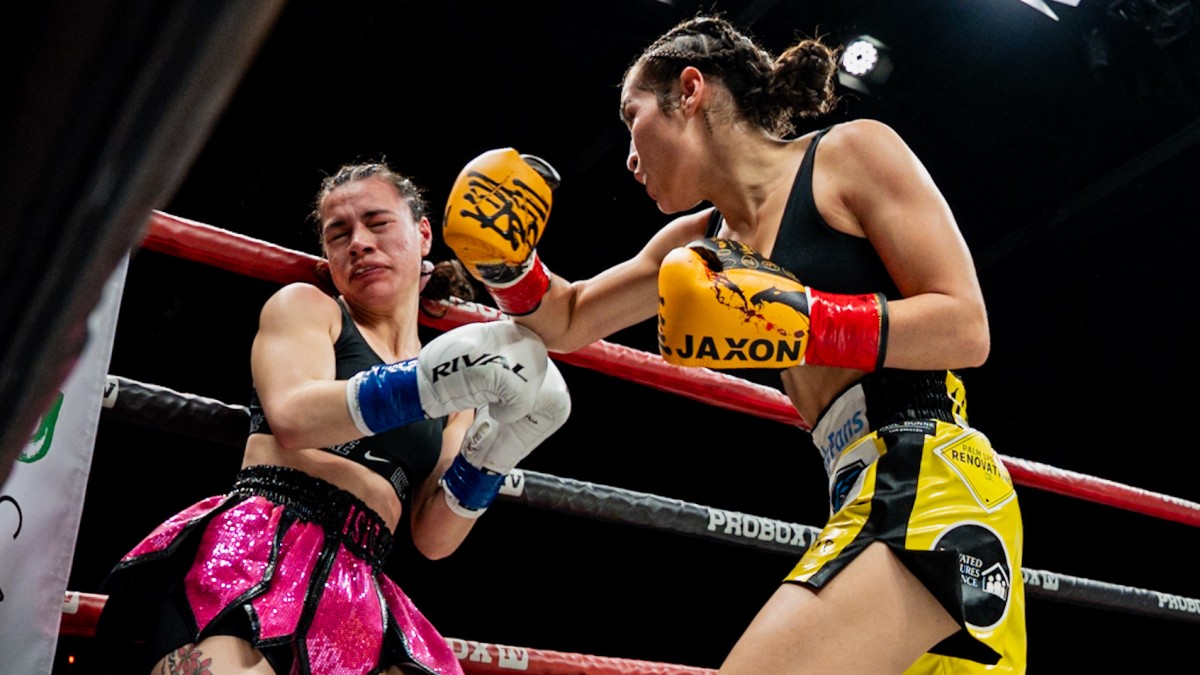 Jocelyn Camarillo lands a right hand on Isis Sio during their ProBox TV fight