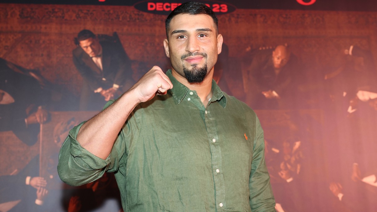 Heavyweight Agit Kabayel poses at a media day before a fight