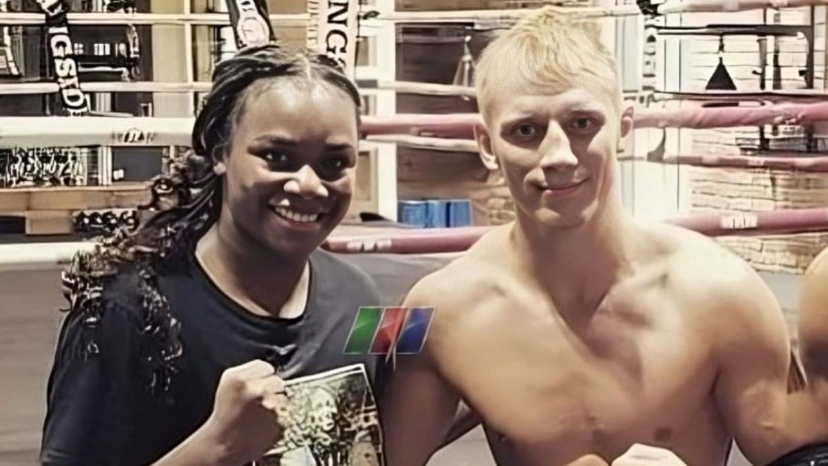 Claressa Shields and Arturs Ahmetovs pictured during a gym session.