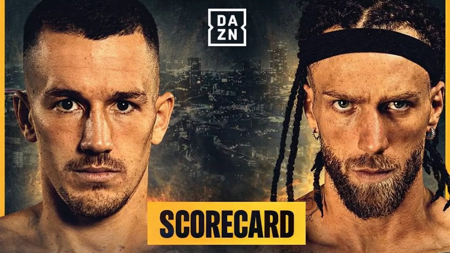 Liam Davies vs Francesco Grandelli live scorecard poster for the European featherweight title fight in Manchester
