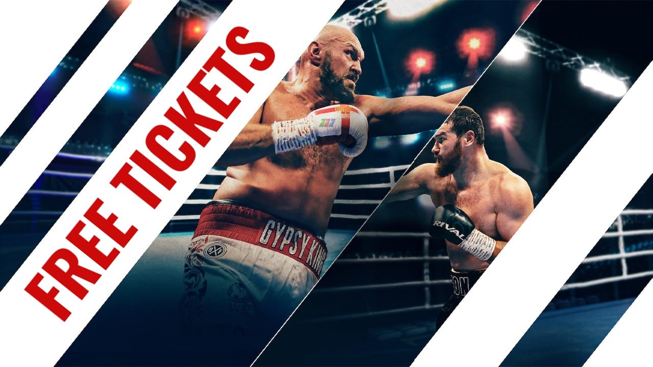 Tyson Fury vs Arslanbek Makhmudov action image with Free Tickets headline illustrating boxing ticket giveaway trend