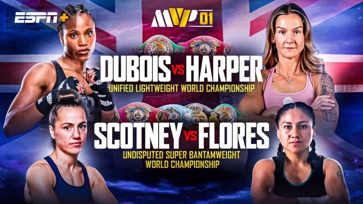Caroline Dubois vs Terri Harper lightweight world title fight poster for the MVP boxing event at Olympia in London