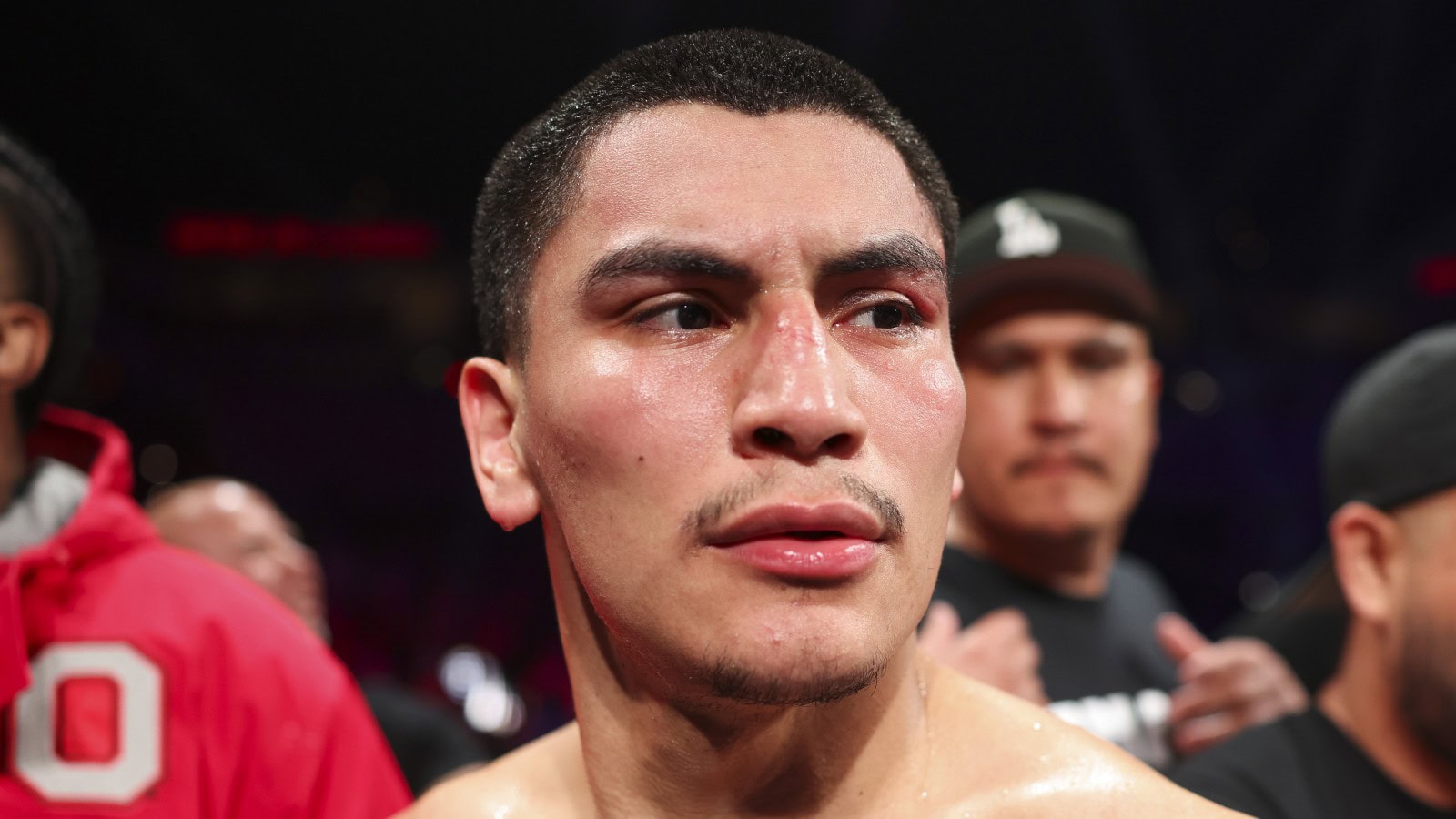 Vergil Ortiz Jr reacts after a victory as the unbeaten super welterweight contender remains frozen at 24-0 amid Ennis and Zayas fallout