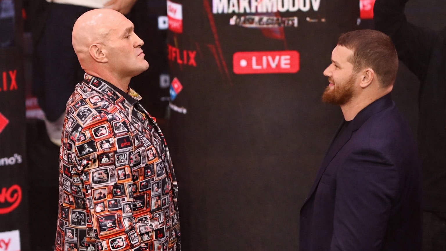 Tyson Fury and Arslanbek Makhmudov face off before their April 11 fight at Tottenham Hotspur Stadium