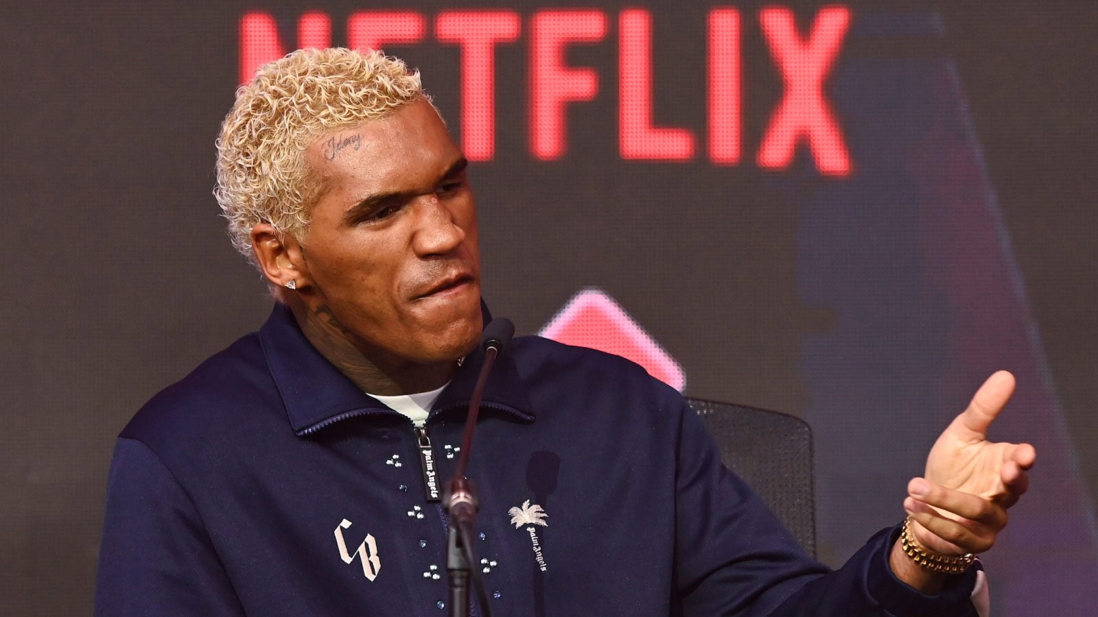 Conor Benn speaks during the Benn vs Prograis press conference ahead of their fight
