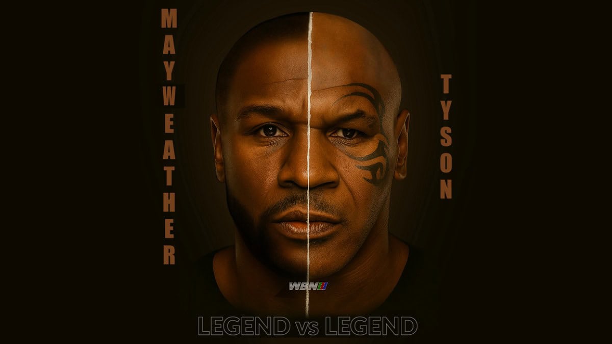 Mayweather vs Tyson poster for a potential April exhibition