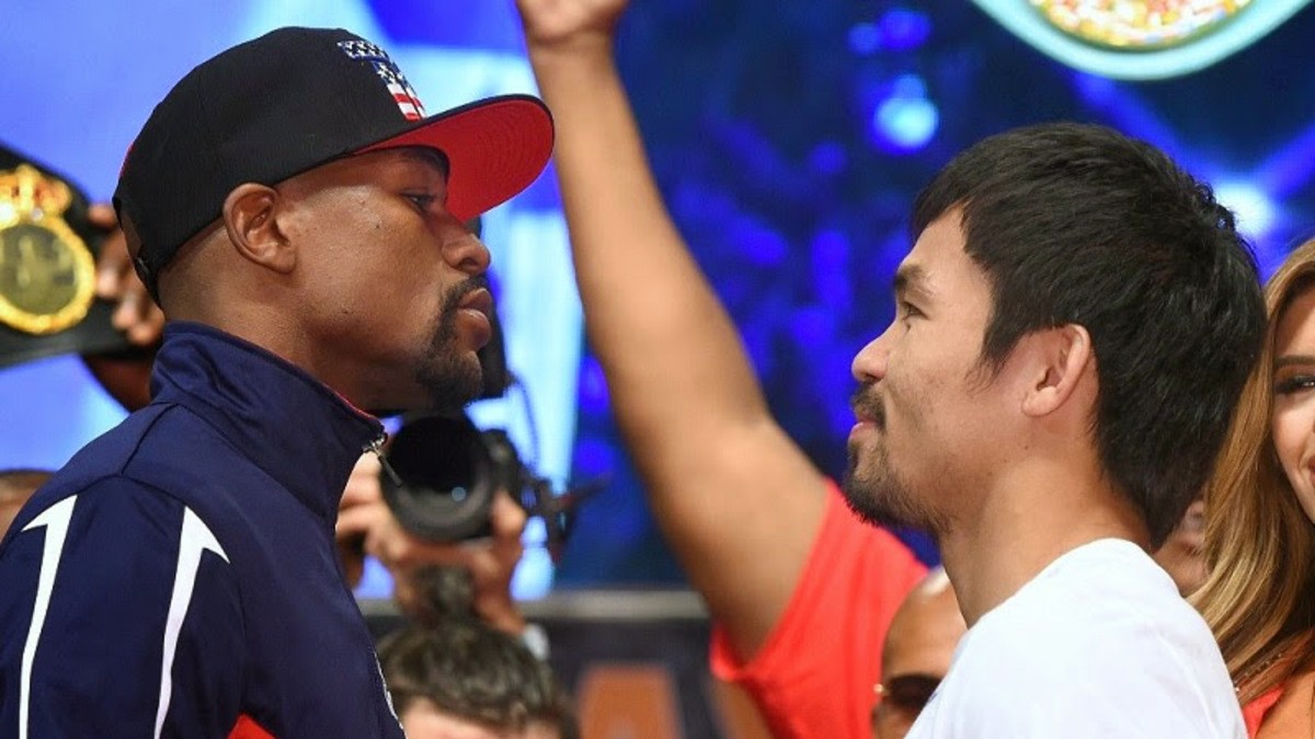 Floyd Mayweather and Manny Pacquiao face off ahead of their rematch talks