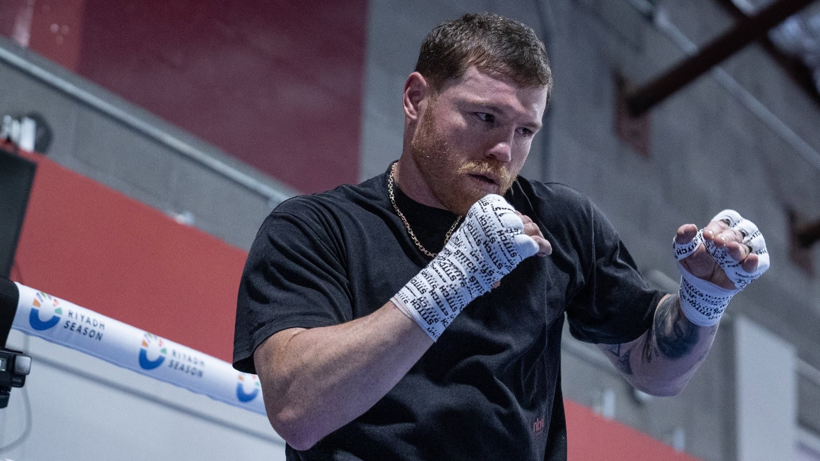 Canelo Alvarez trains in the gym ahead of his planned September return