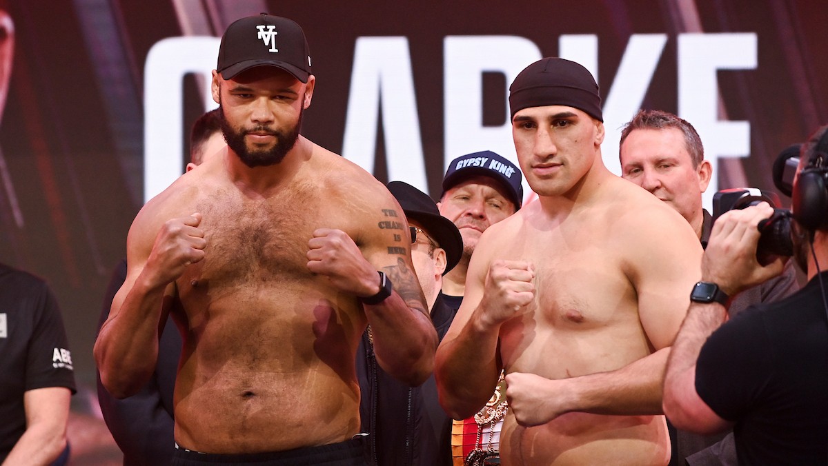 Frazer Clarke vs Justis Huni weigh-in ahead of heavyweight fight at Tottenham Hotspur Stadium