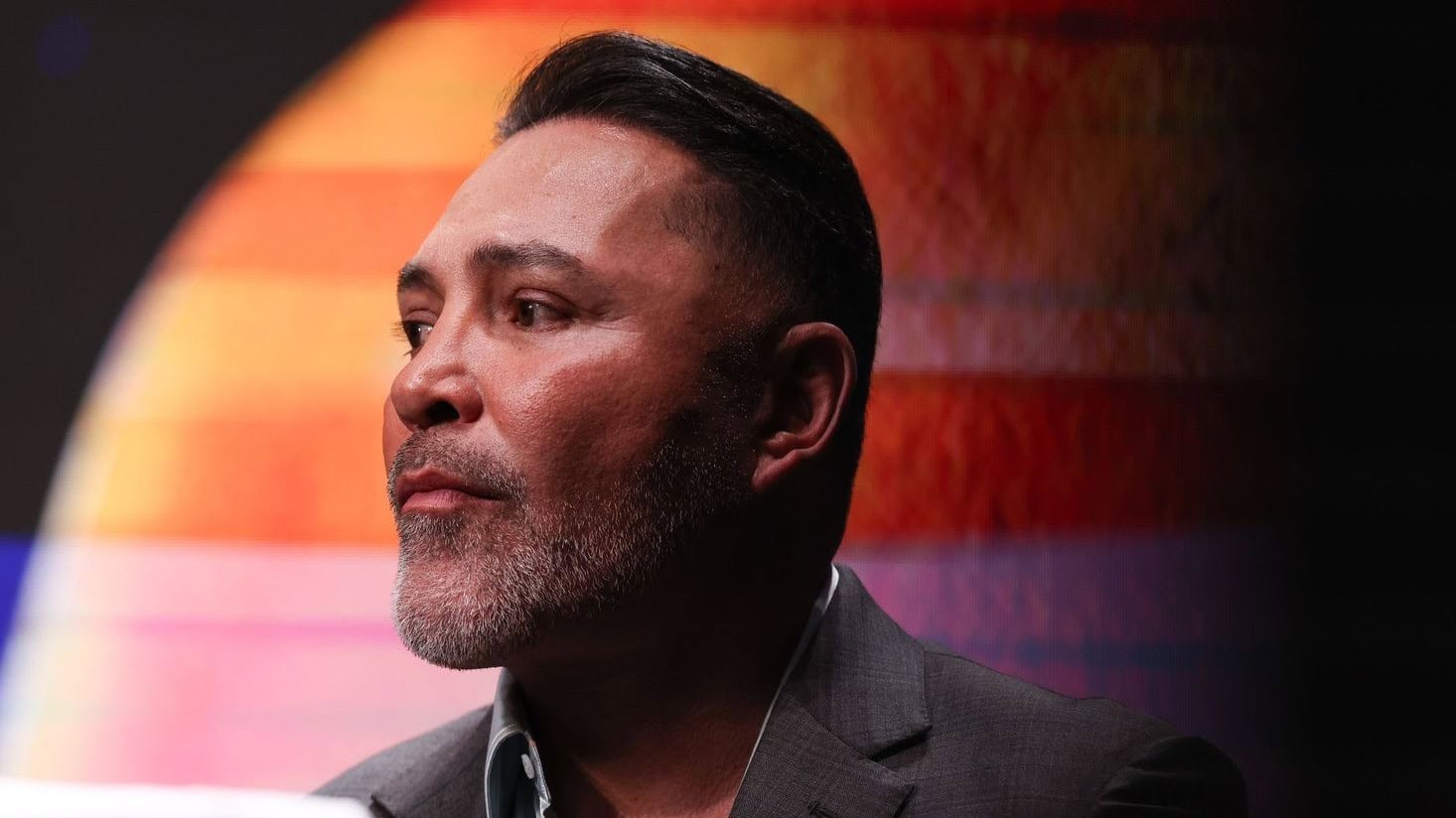 Oscar De La Hoya speaks during an interview as Ali Act hearing approaches