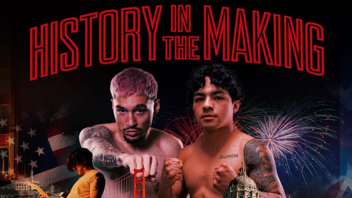 History in the Making boxing event poster featuring Anthony Olascuaga and Andy Dominguez after Usyk vs Wilder speculation surrounding the San Francisco card