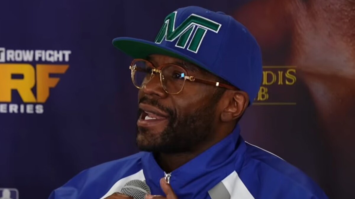 Floyd Mayweather speaks at a Las Vegas press conference while discussing his exhibition plans and the proposed Manny Pacquiao rematch linked to Netflix