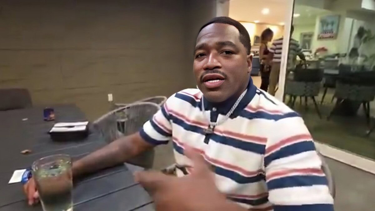 Adrien Broner speaks during a livestream appearance with a drink beside him amid growing concern over his future outside boxing