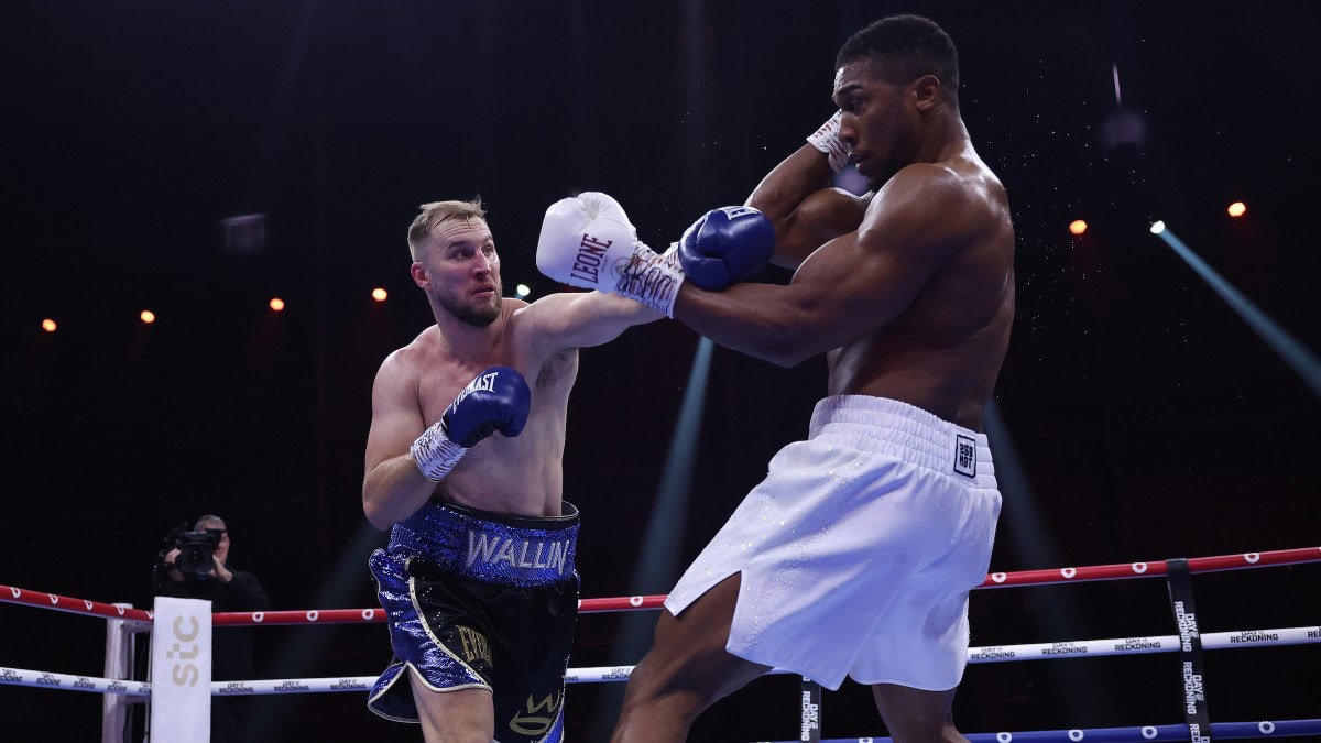 Otto Wallin lands a punch on Anthony Joshua during their heavyweight fight in Saudi Arabia.