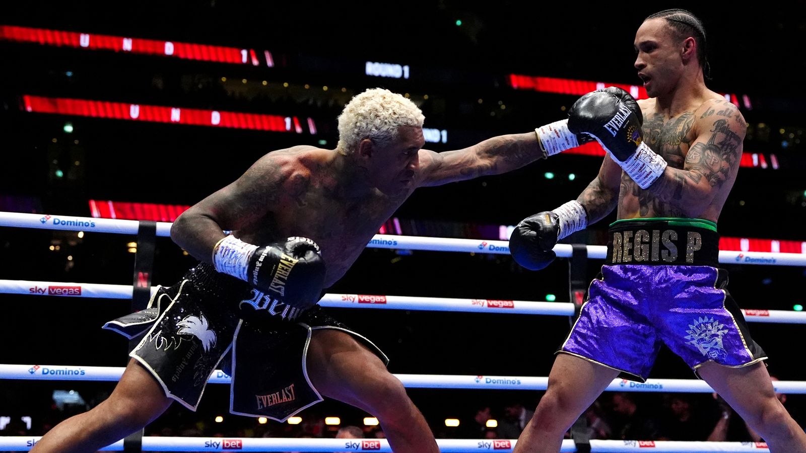 Conor Benn lands a jab on Regis Prograis during their fight at Tottenham Hotspur Stadium in London.