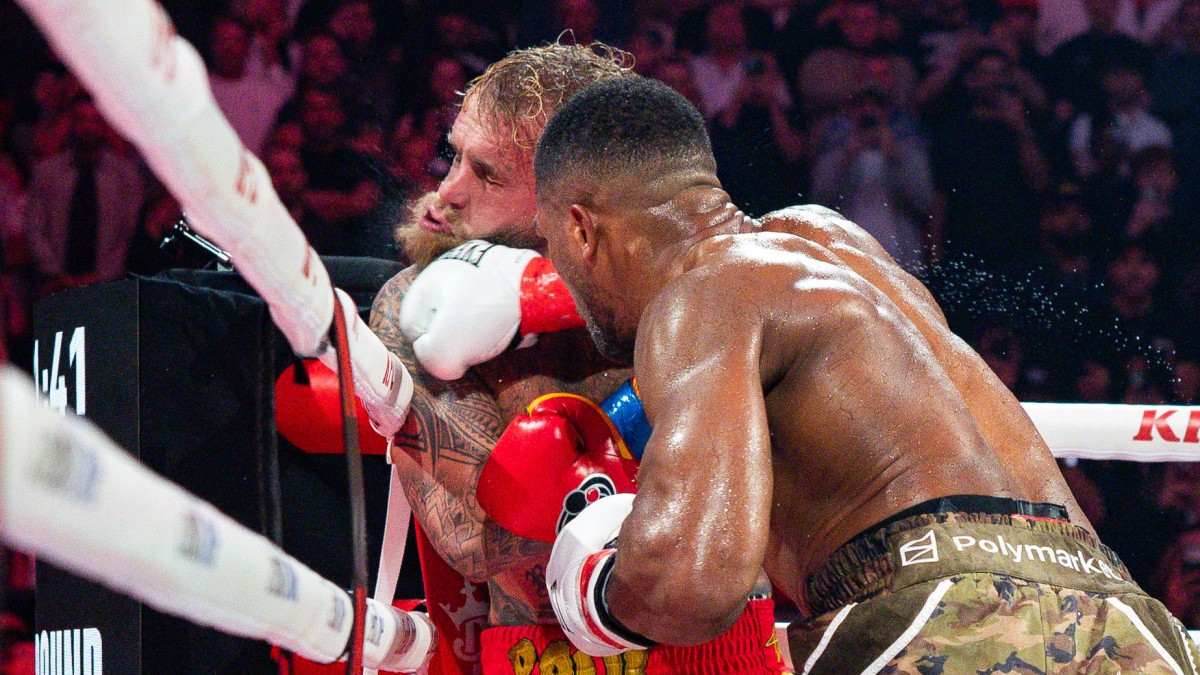 Anthony Joshua lands a crushing punch on Jake Paul during their Netflix boxing match in Miami as the knockout blow leaves Paul with a career-threatening jaw injury.