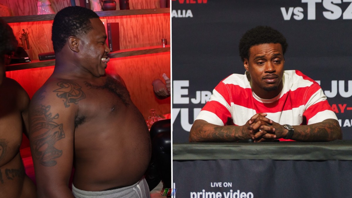 Adrien Broner pictured during his recent streaming period alongside Errol Spence as concerns grow over the former champion’s boxing future.