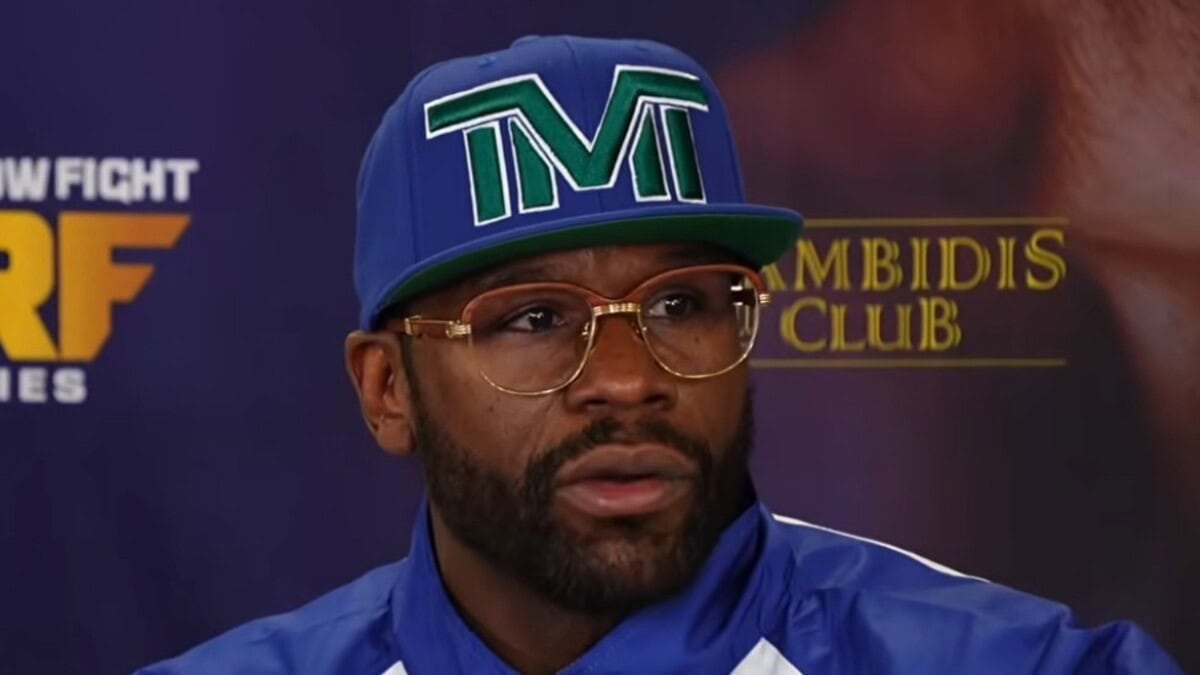 Floyd Mayweather at a 2026 press conference at Mayweather Gym