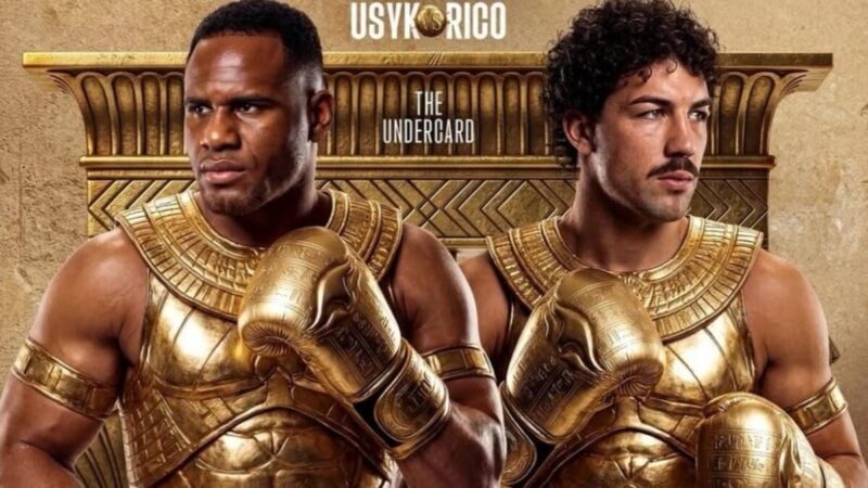Frank Sanchez et Richard Torrez Jr. posent dans des œuvres d'art sur le thème égyptien avant leur combat des poids lourds sur la sous-carte Usyk contre Rico Verhoeven à Gizeh.