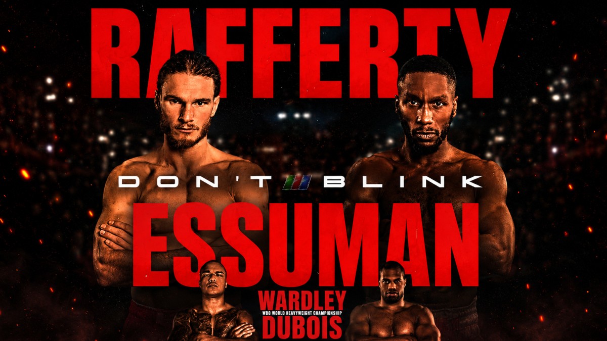 Jack Rafferty and Ekow Essuman on a fight poster for their welterweight clash in Manchester on the Wardley vs Dubois undercard.