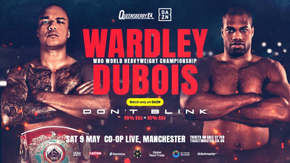 Fabio Wardley and Daniel Dubois fight poster for their WBO heavyweight title clash in Manchester.