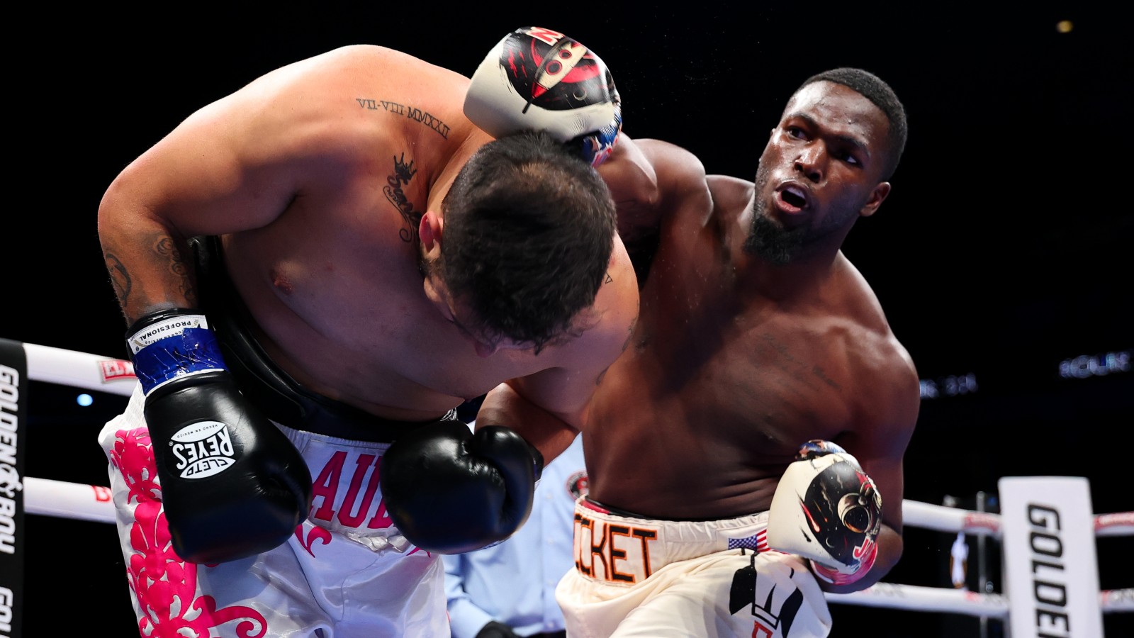 Joshua Edwards lands a right hand during a heavyweight boxing bout as the unbeaten American prospect continues his rise through the professional ranks