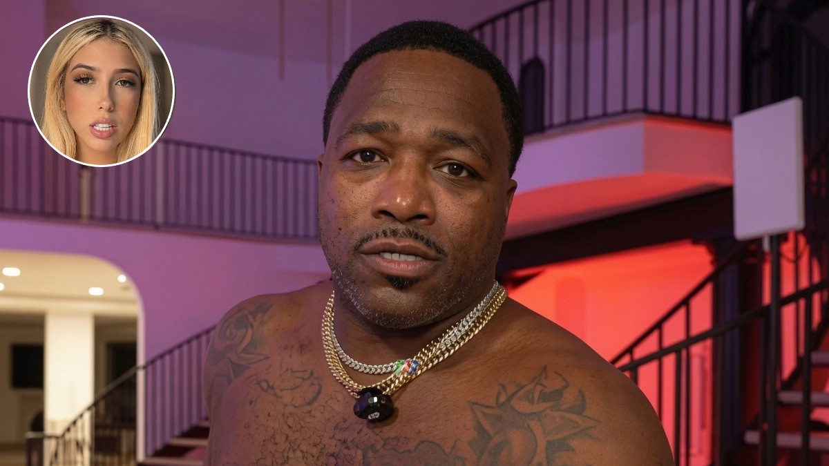 Adrien Broner during a livestream with an inset image of a woman who publicly appealed for an attorney while making allegations against the former world champion