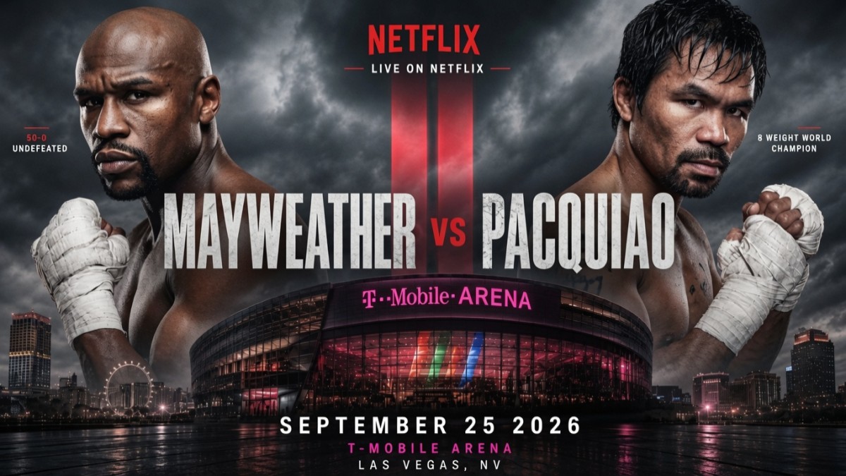 Floyd Mayweather and Manny Pacquiao promotional artwork as felony theft charges cast uncertainty over plans for a proposed rematch