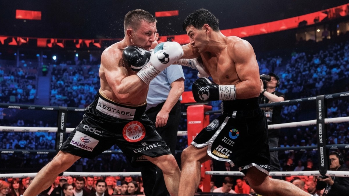 Dmitry Bivol lands a right hand on Michael Eifert during their light heavyweight title fight in Russia