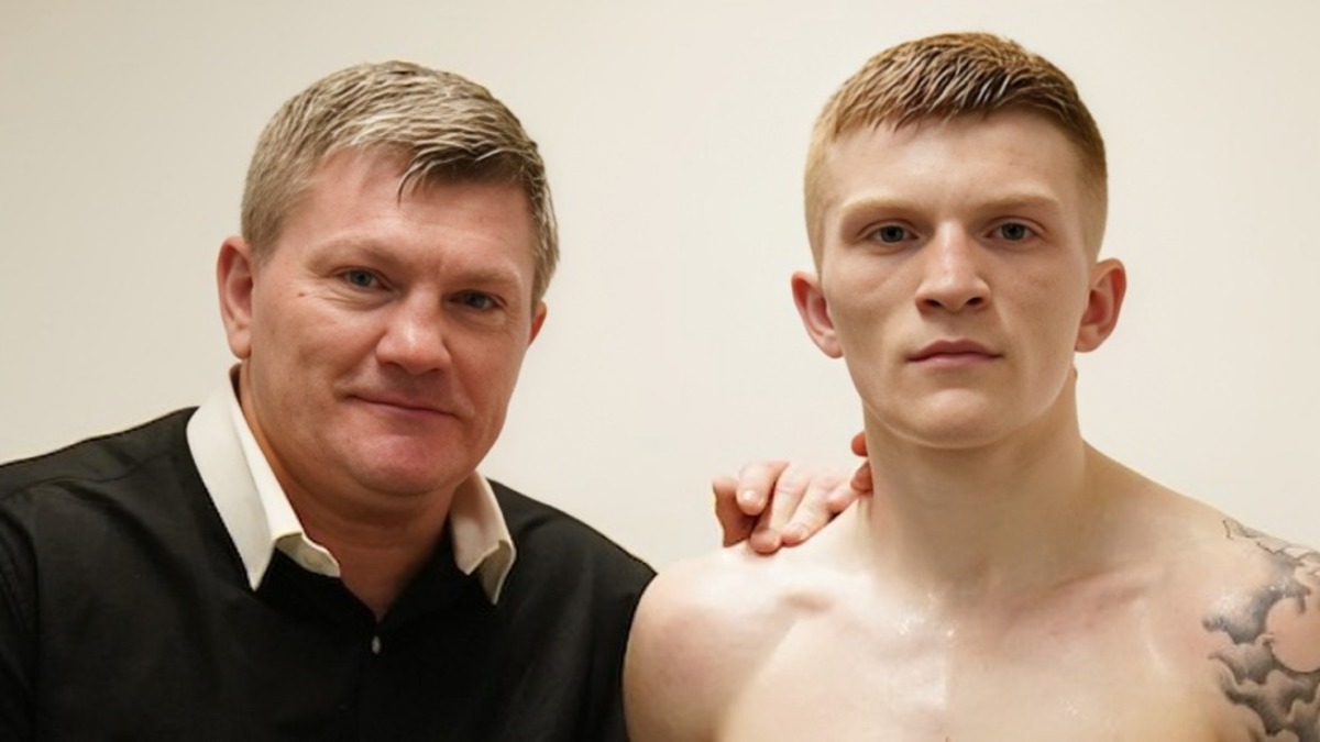 Ricky Hatton poses alongside his son Campbell Hatton in a portrait photograph